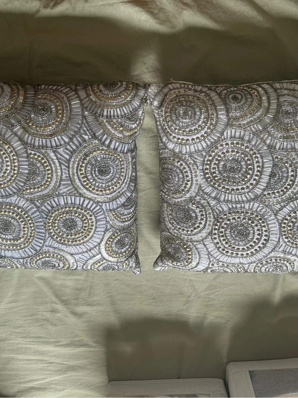 Beaded White Decorative Throw Pillow